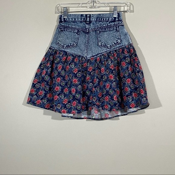 Vintage Extra Cottagecore Denim Floral Skirt 3 - Picture 2 of 5
